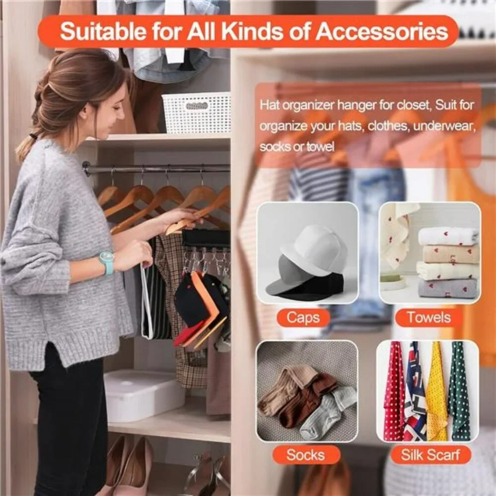 Hat rack organizer with clips closet hanger holder for baseball caps beanies